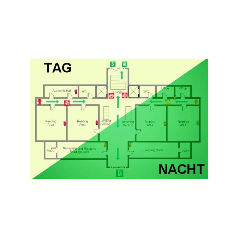 Photolumineszenten Evakuierungsplan und Anweisungen